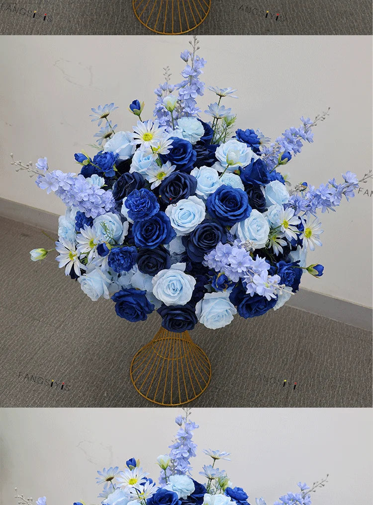 Large White/Blue Rose Flower Ball – 80-30cm Artificial Floral Bouquet for Wedding & Event Table Centerpiece Decoration