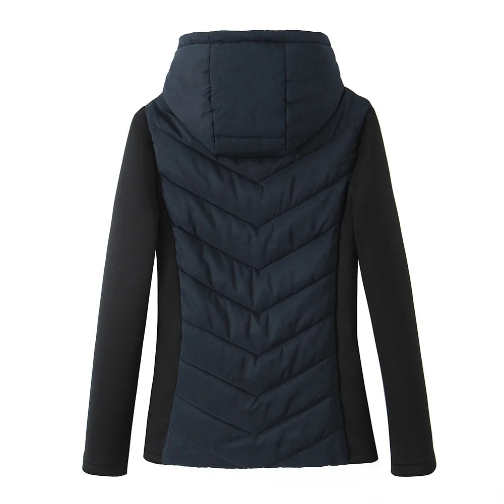 Taop&Za Women's Autumn Cotton Jacket – Fashionable Casual Long Sleeve Stand Collar Hooded Patchwork Coat