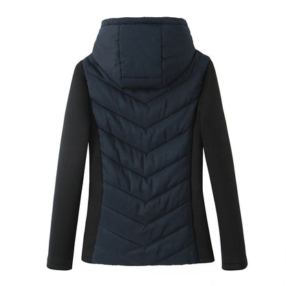 Taop&Za Women's Autumn Cotton Jacket – Fashionable Casual Long Sleeve Stand Collar Hooded Patchwork Coat