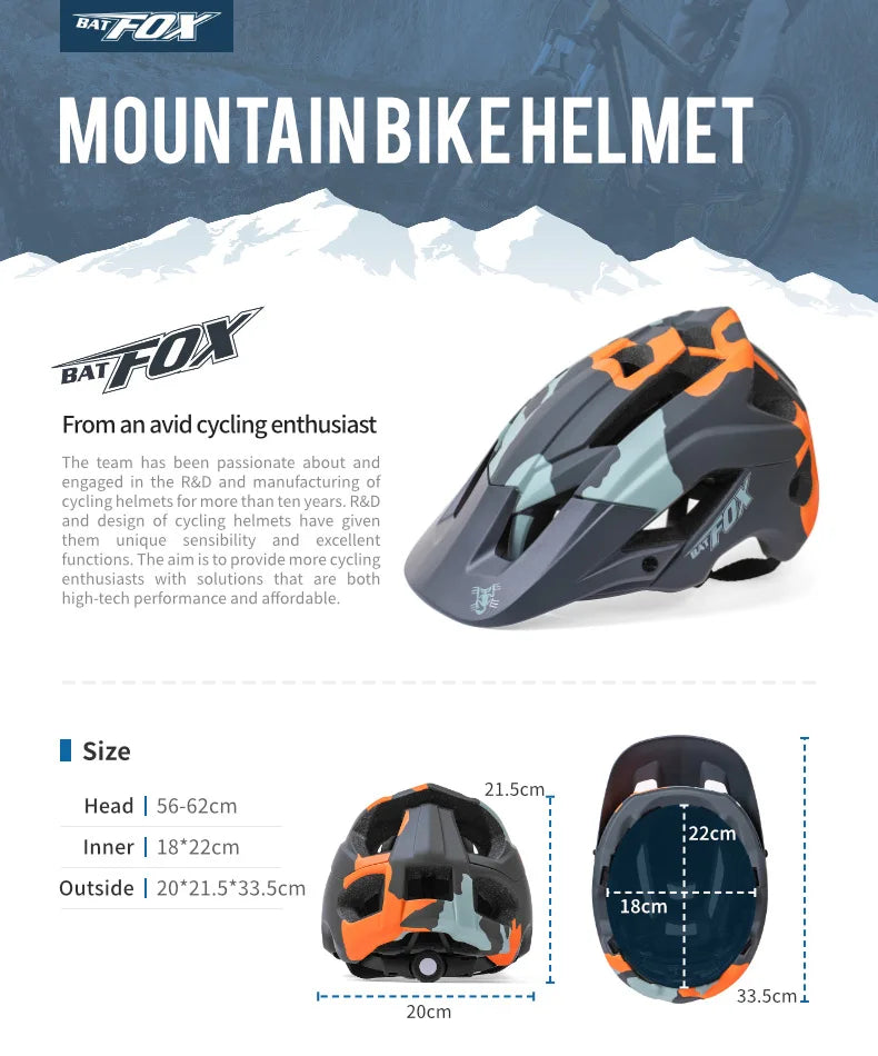 BATFOX Ultralight Bike Helmet – Molded Mountain & Road Helmet for Men, DH AM Cycling Equipment, Casco Ciclismo Bicicleta