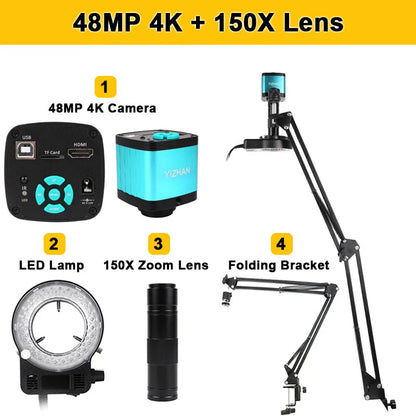 1-150X Zoom Lens Digital Microscope – 4K 48MP HD Industrial Camera with HDMI & Type C for Electronics Soldering
