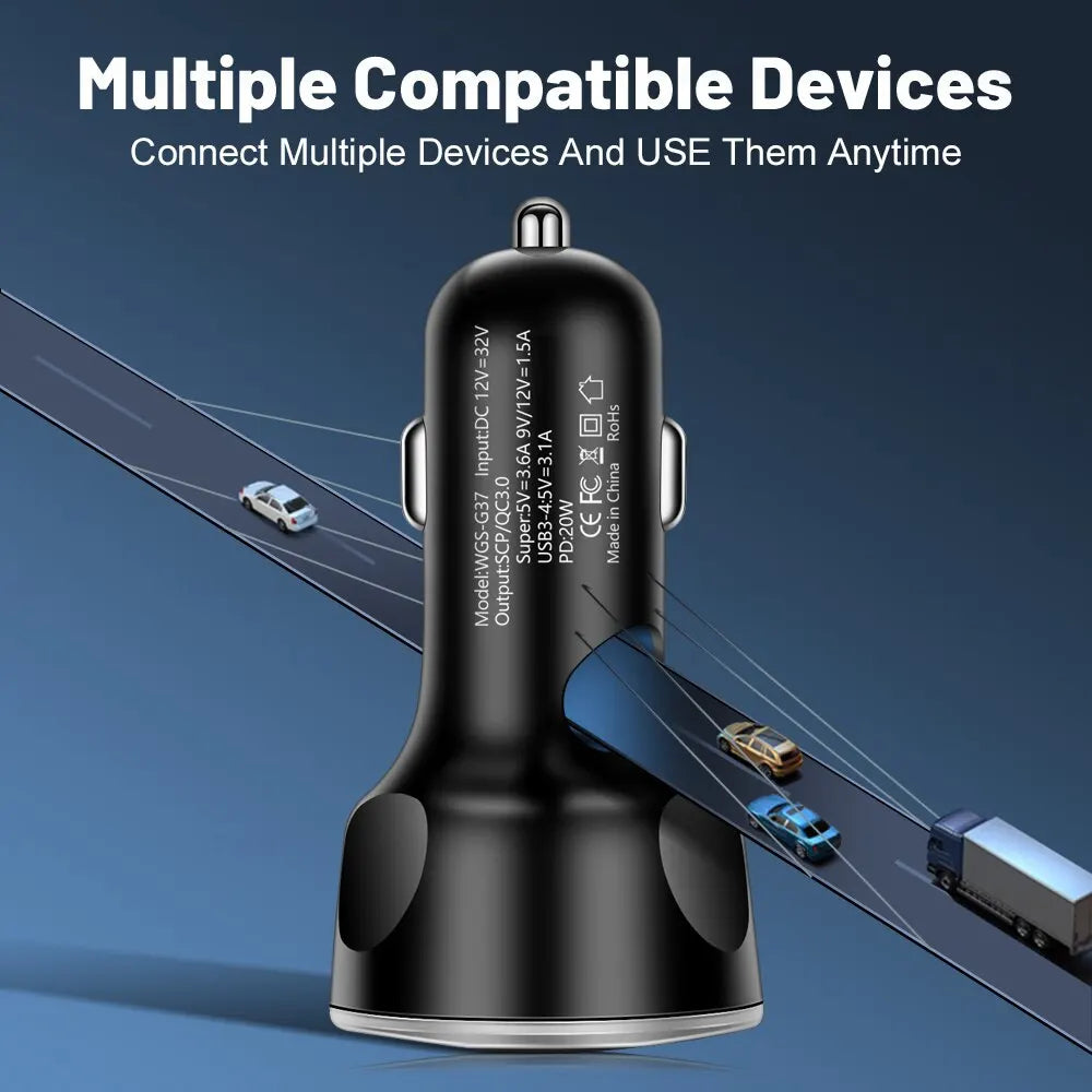 4 USB PD 250W Car Charger: Type C Fast Charging Adapter for iPhone, Samsung, Huawei, Xiaomi - QC 3.0 Compatible