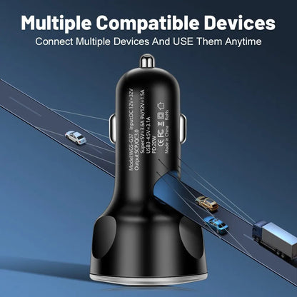 4 USB PD 250W Car Charger: Type C Fast Charging Adapter for iPhone, Samsung, Huawei, Xiaomi - QC 3.0 Compatible