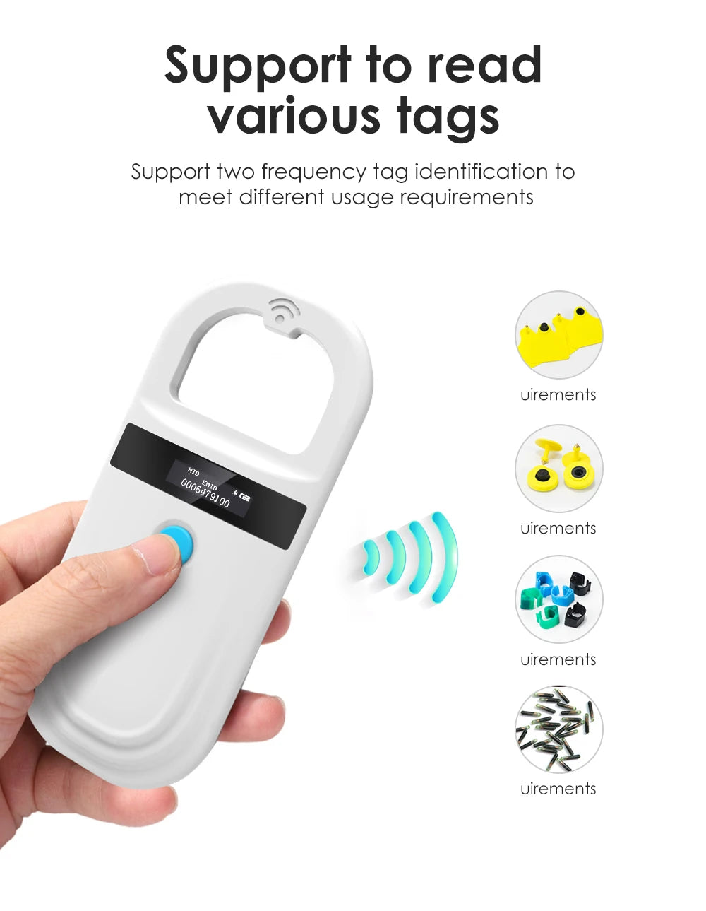 Handheld Animal RFID Reader - 134.2KHz & 125kHz Pet Microchip Scanner, USB/Bluetooth Tag Reader for Cats & Dogs with Tags