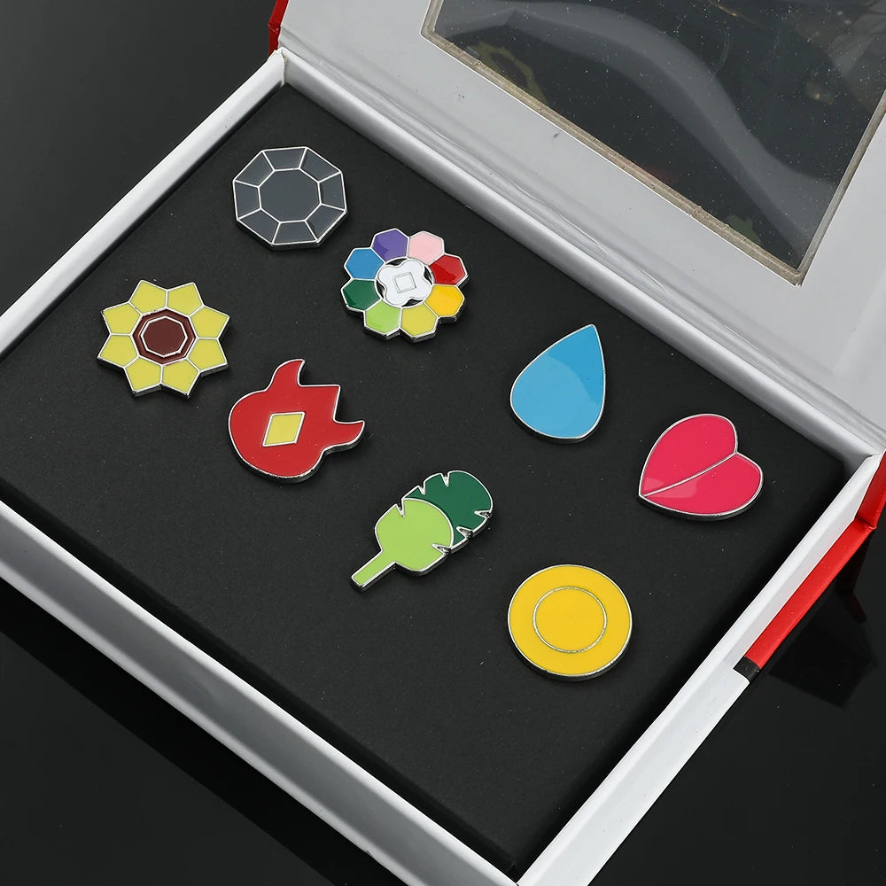 Pokémon Gym Badges Collection Box Set – Pins & Brooches from Kanto, Johto, Hoenn, Sinnoh, Unova, Kalos & Orange Islands Regions