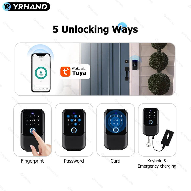 YRHAND TTlock Smart Password Fingerprint Lock Box – Digital Card & Tuya-Compatible Portable IP66 Security for Smart Homes