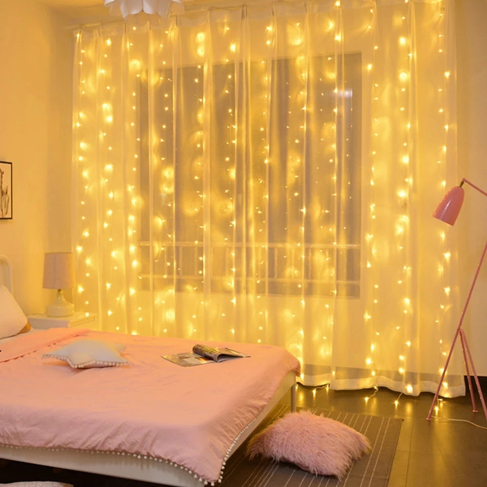 USB LED Curtain String Lights — 3x3/3x2/3x1 Fairy Light Garland for Christmas, Wedding, Home & Bedroom Decoration