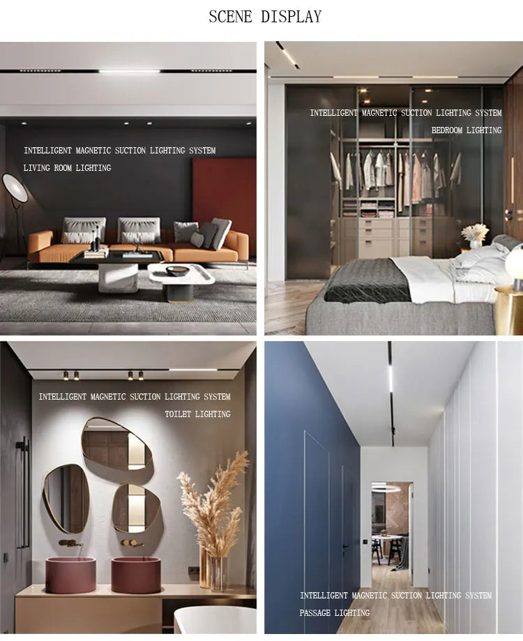 LED Magnetic Track Light Grille, Modern Embedded Flexible Linear Flood Lamp, DC48V Ceiling Spotlight for Indoor Living