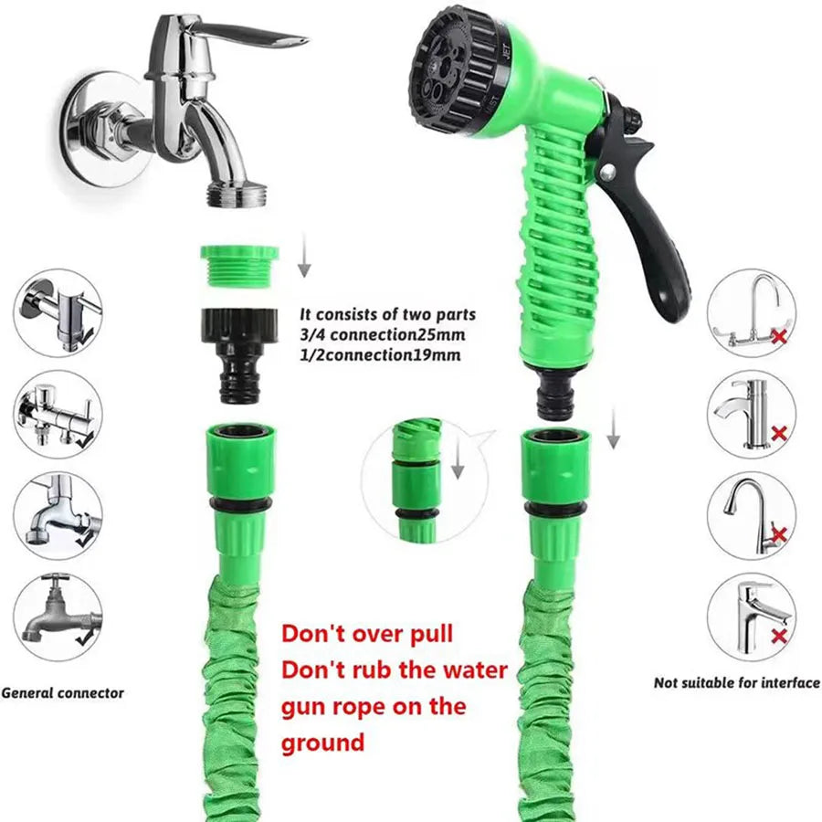 25FT–200FT Expandable Garden Hose – Lightweight Durable Watering Tool with 7-Function Spray Gun