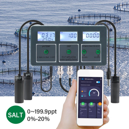 Tuya WiFi 8 in 1 Water Quality Tester – S.G, PH, EC, ORP, TDS, CF, Salt, Temp Analyzer for DIY Water Monitoring