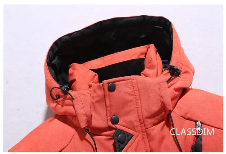 Men's Winter Hooded Puffer Jacket – White Duck Down Coat, Windproof & Warm Outdoor Parka, Size 5