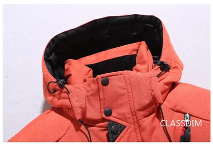 Men's Winter Hooded Puffer Jacket – White Duck Down Coat, Windproof & Warm Outdoor Parka, Size 5