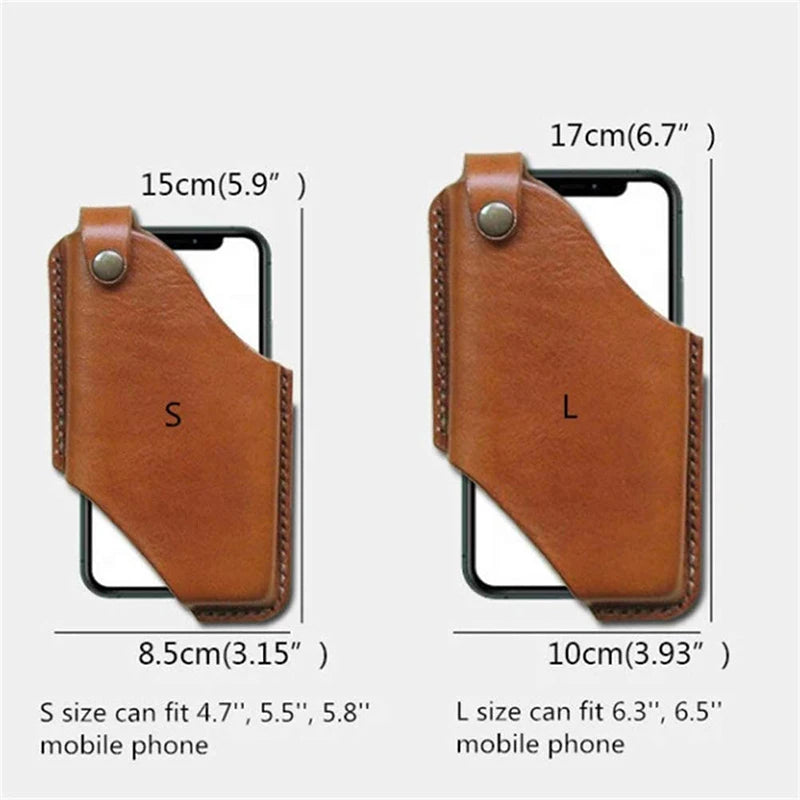 Leather Men’s Phone Case Pouch, Belt Waist Bag for iPhone, Cellphone Holster, Wallet & Purse Waist Pack Holder