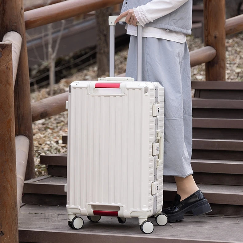 30-Inch Five-Wheel Aluminum Frame Suitcase — Multifunctional Cabin Luggage with Password Lock, USB Port & Cup Holder
