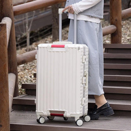 30-Inch Five-Wheel Aluminum Frame Suitcase — Multifunctional Cabin Luggage with Password Lock, USB Port & Cup Holder