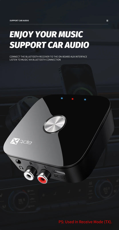 APTX Bluetooth 5.4 Audio Transmitter & Receiver | aptX Adaptive/HD/LL, 3.5mm AUX, 2-in-1 Wireless HiFi Stereo Adapter with Mic