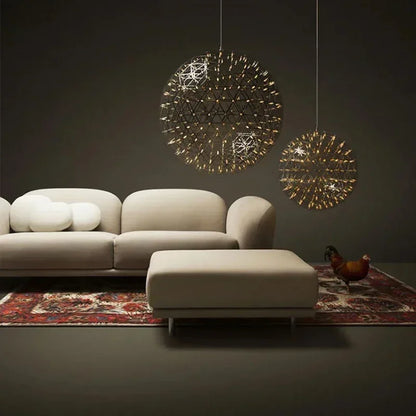 Italy Designer Spark Ball LED Chandelier – Stainless Steel Firework Pendant Lamp with Remote for Loft Living Room Decor