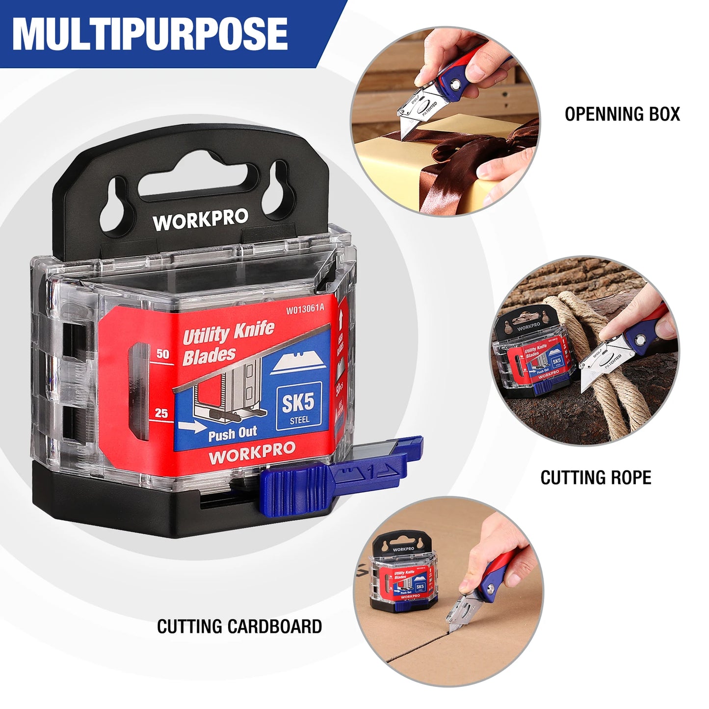 WORKPRO Utility Knife Blades - 5/50/100 PCS, SK5 Steel, Heavy Duty Replacement Blades for Knives