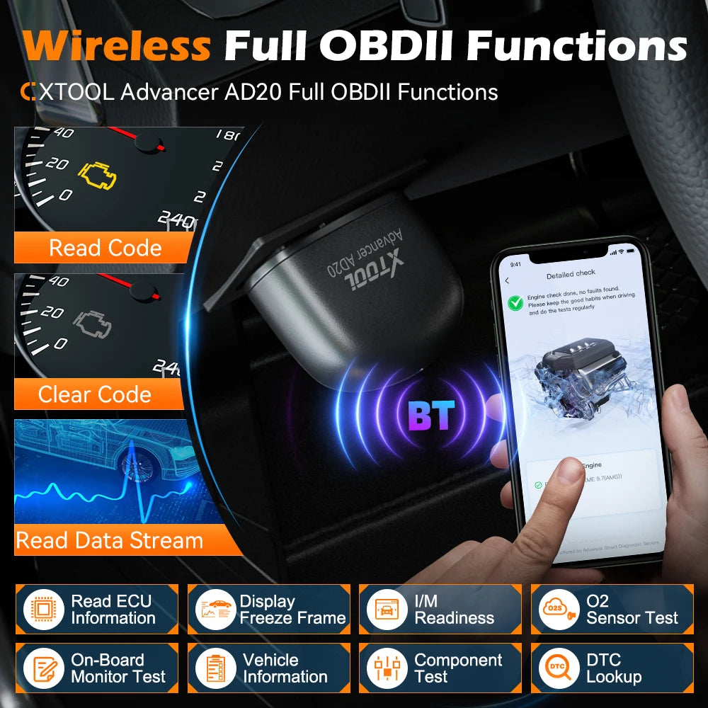 XTOOL Advancer AD20 Mini Bluetooth 5.0 OBD2 Scanner – Full Car Diagnos ...