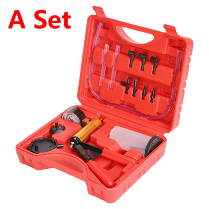 2 in 1 Brake Bleeder & Vacuum Pump Kit - Auto Brake Fluid Bleeding, Test, Purge, and Coolant Refill Tool with Gauge & Adapters