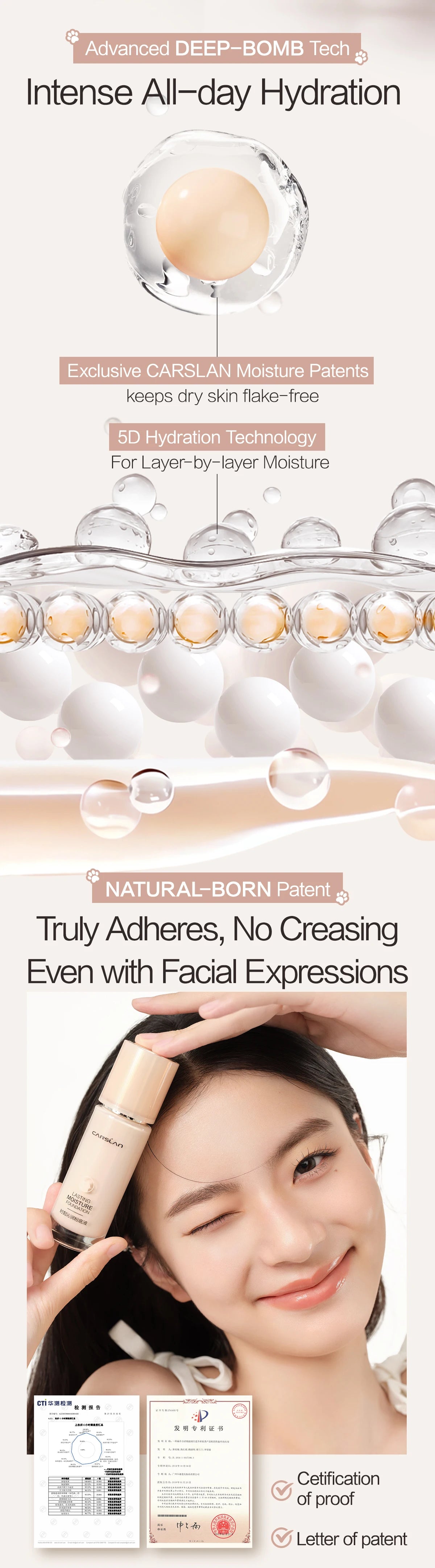 CARSLAN Long-Lasting Moisture Matte Liquid Foundation – Full Coverage Concealer, Whitening & Oil Control Face Base Makeup