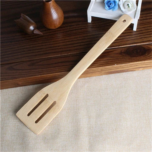 6PCS Bamboo Cooking Utensil Set – Wooden Spoons & Spatulas for Kitchen Mixing & Cooking