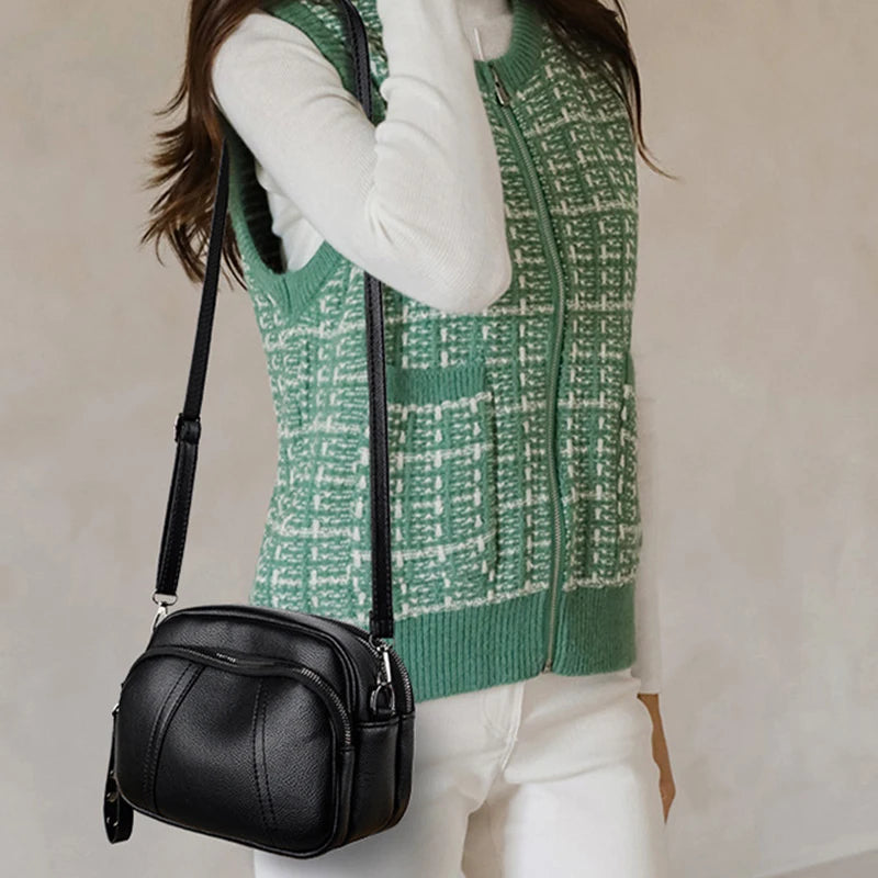 Women’s Solid Color Rivet Zipper Phone Bag – Soft Leather Small Square Shoulder & Crossbody Bag, Fashionable and Simple