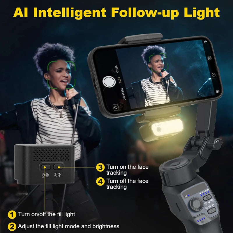 3-Axis Mobile Gimbal Stabilizer – Phone Video Recorder with Face & Object Tracking for Android & iPhone