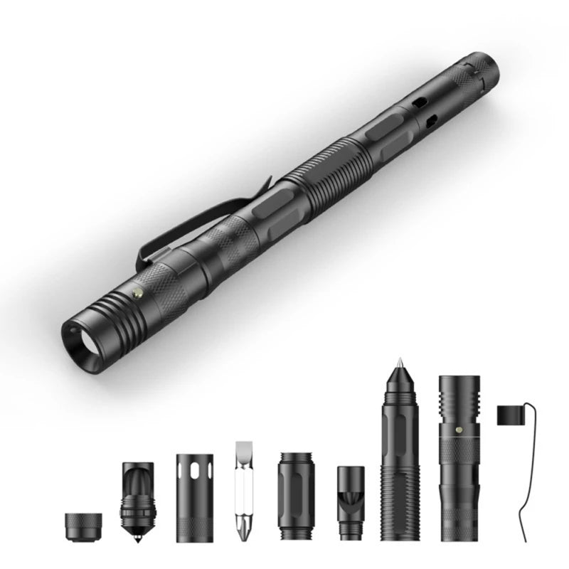 Multifunctional Tactical Ballpoint Pen — 100LM Flashlight, Self-Defense Tool, Window Breaker & EDC Outdoor Survival Pen
