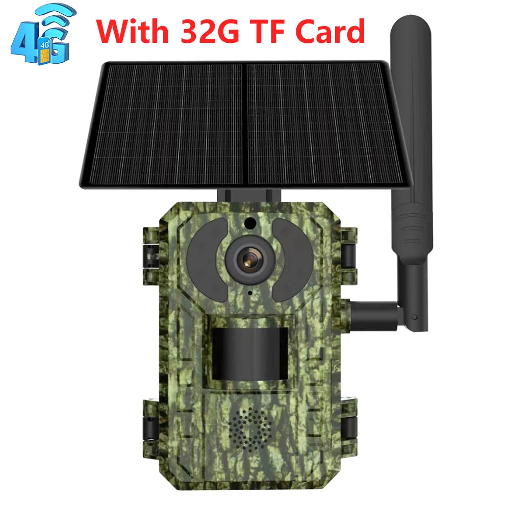 EU 4G 4MP 2K Solar Wildlife Trail Camera – Battery-Powered, PIR Motion-Activated, IP65 Outdoor Night Vision, No Red Light Exposure