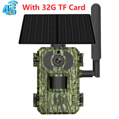 EU 4G 4MP 2K Solar Wildlife Trail Camera – Battery-Powered, PIR Motion-Activated, IP65 Outdoor Night Vision, No Red Light Exposure