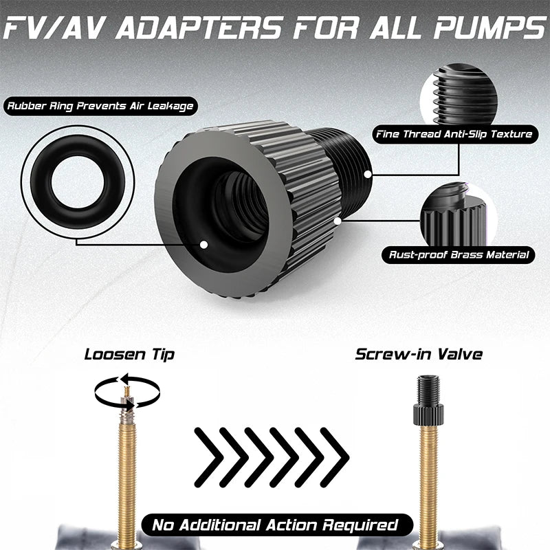 BUCKLOS F/V to A/V Valve Adapter – Aluminum Alloy Presta to Schrader Converter with Durable Bicycle Valve Cap