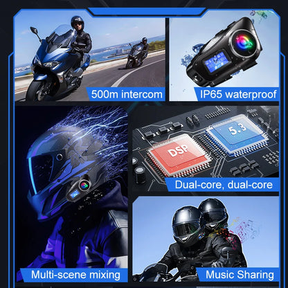 Q58 Max Motorcycle Helmet Bluetooth Intercom – IP65 Waterproof, 500M Range, Multi-Scene Music Sharing