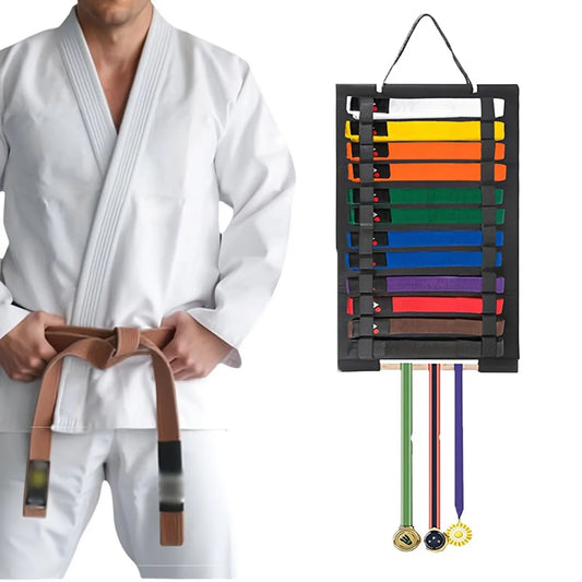 Portable Karate Belt Display Stand – Lightweight Taekwondo Belt Rack with Hanging Medal Holder