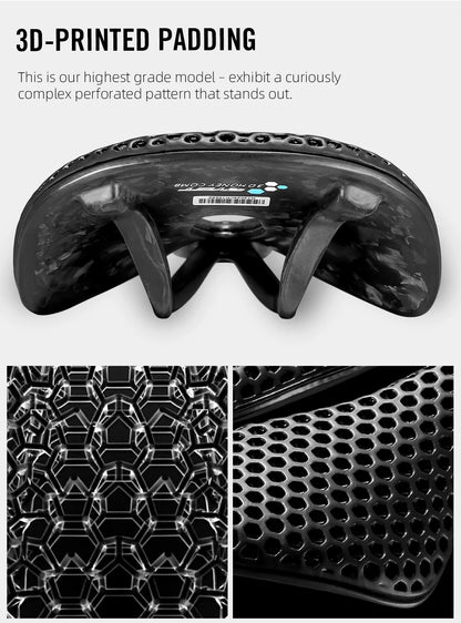 RYET 3D Printed Carbon Bike Saddle — 140/142mm Super Light EVA Road & MTB Racing Seat Cushion