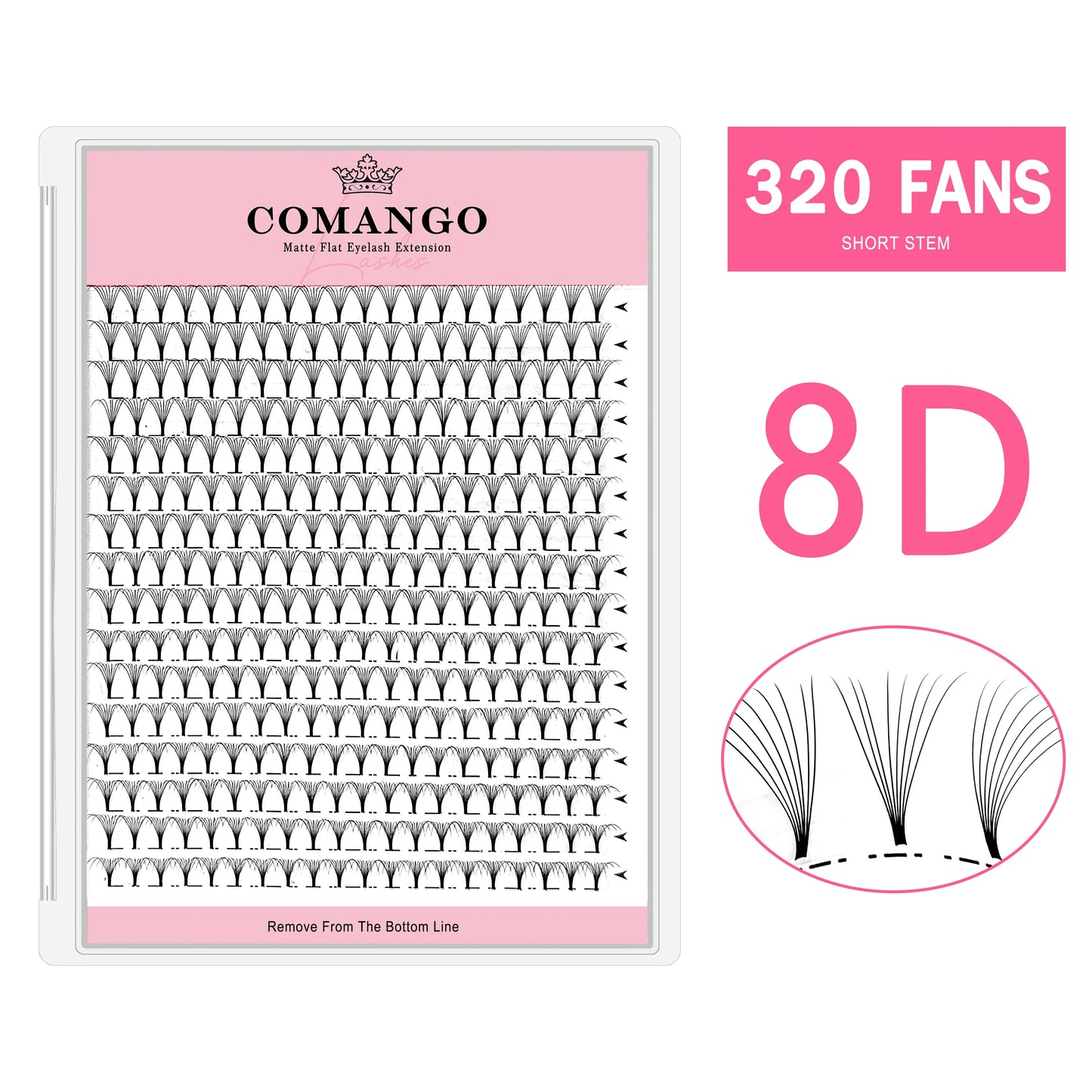 CoMango Wispy Premade Volume Lash Fans – 3-10D Individual Short Stem Faux Mink Russian Eyelash Extensions, 320 Fans