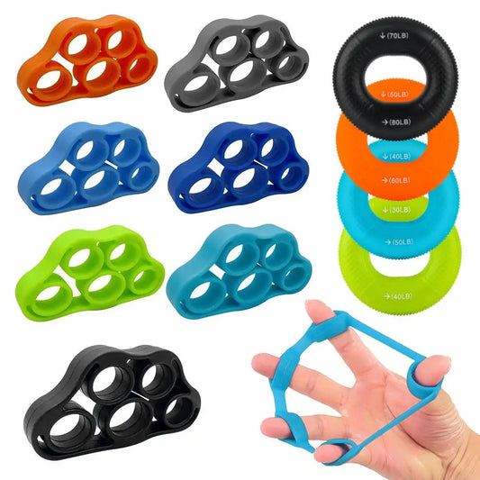3-in-1 Silicone Finger Strengthener – Elastic Hand Grip Trainer & Guitar Finger Exerciser for Hand Therapy