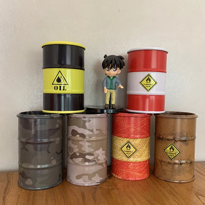 Iron Mini Oil Drum Model – Chemistry Car Desktop Decoration & Storage Box War Games Scene Toy for Boys