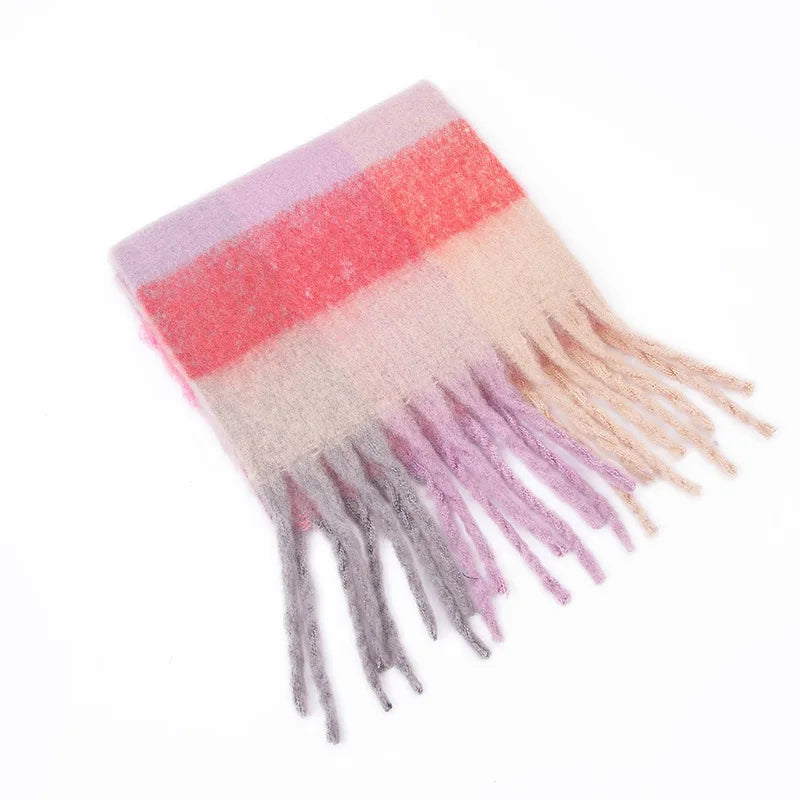 2025 Women's Winter Thick Cashmere Scarf – Warm Pashmina Shawl with Rainbow Tassels & Wraps