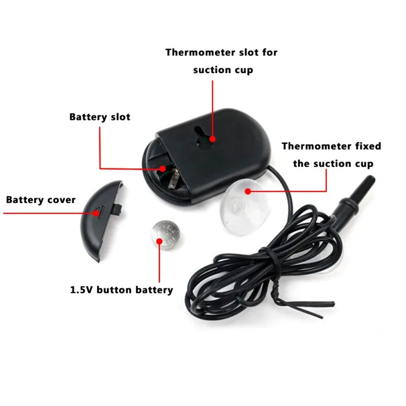 Digital Aquarium Thermometer with Probe – Suction Cup Water Temperature Gauge for Fish Tanks, Celsius (℃) Display