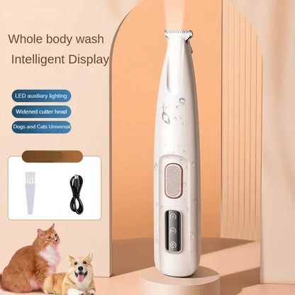 Dog Paw Trimmer with LED Light – Waterproof Pet Hair Clipper with LED Display & 18mm Wide Blade for Grooming