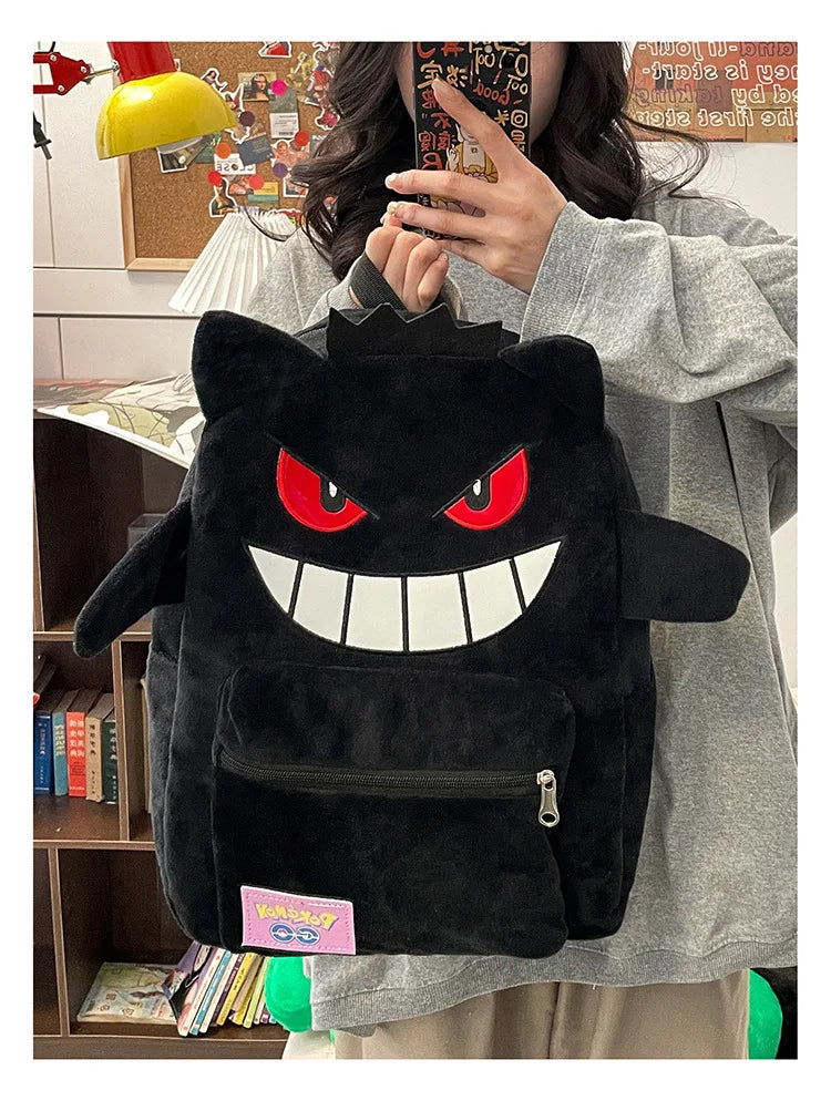 Pokemon Gengar & Pikachu Plush Backpack – Cute Kawaii Cartoon Bag, Large Storage for Anime Lovers & Couple Gifts