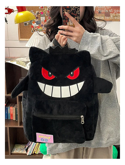 Pokemon Gengar & Pikachu Plush Backpack – Cute Kawaii Cartoon Bag, Large Storage for Anime Lovers & Couple Gifts