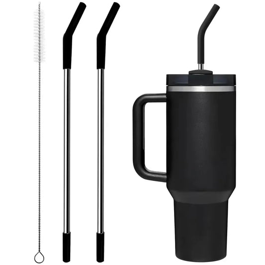 Stainless Steel Straws with Silicone Tips – 2 Replacement Straws + 1 Cleaning Brush for Stanley 30/40oz Tumblers