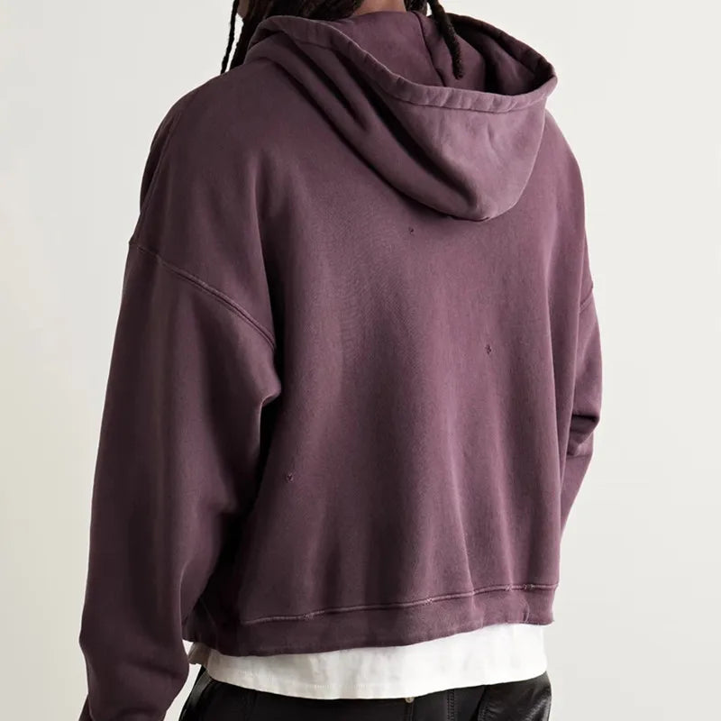 2025SS Ripped E.R.D. Hoodie – Men & Women Slogan Print Short Wide Sweatshirt