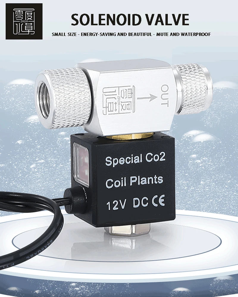 ZRDR Aquarium CO2 Solenoid Valve Regulator – 110V-220V Electric Magnetic Valve for Fish Tanks, Low Temperature, EU/US DC12V