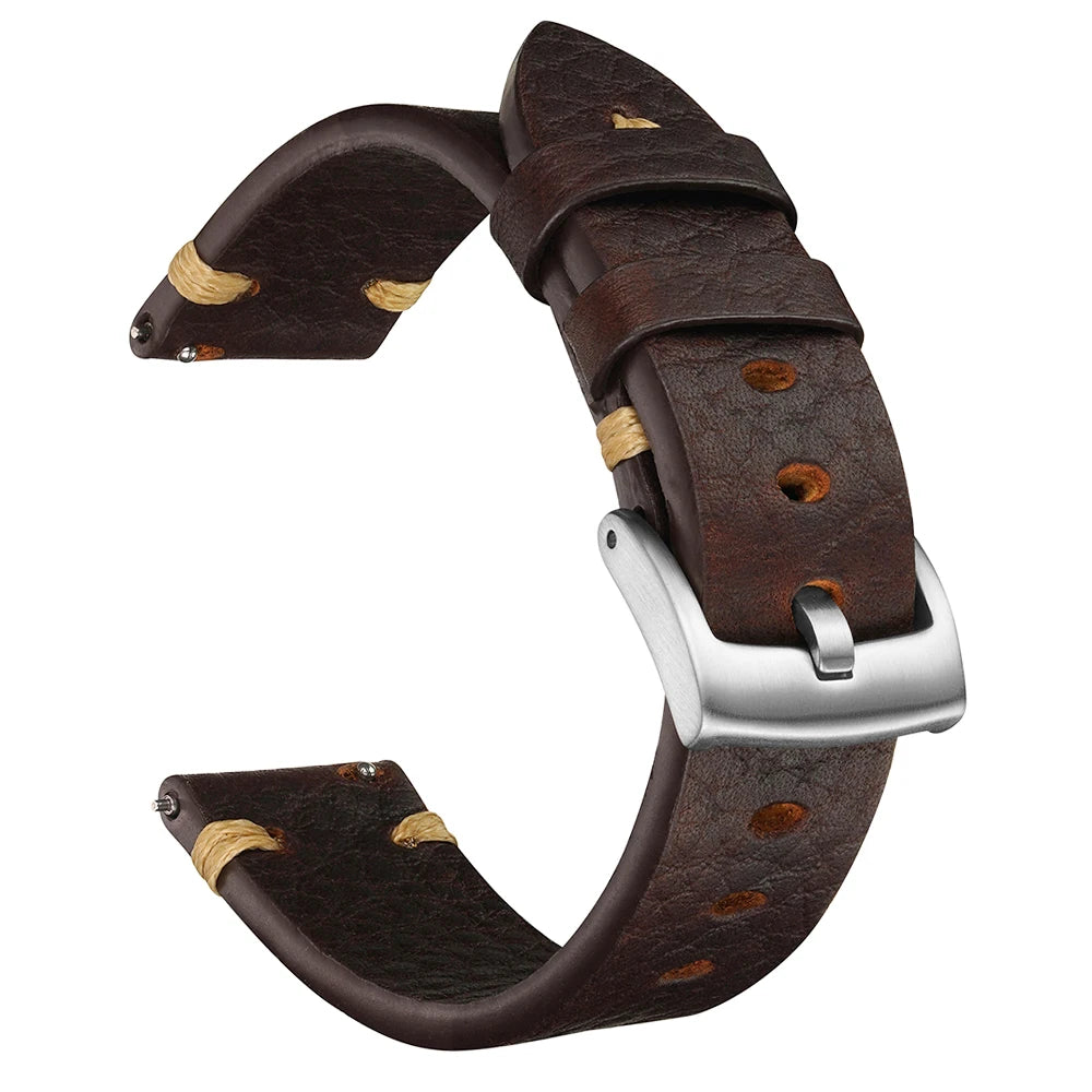 Genuine Leather Watch Straps - Vintage Italian Distressed Smart Watch Bands 20mm & 22mm for Men