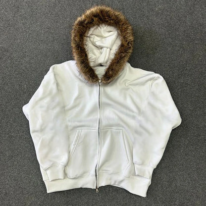 Streetwear Y2K Zip-Up Hoodie – Oversized Grunge Goth Graphic Print Retro Punk Hip Hop Sweatshirt