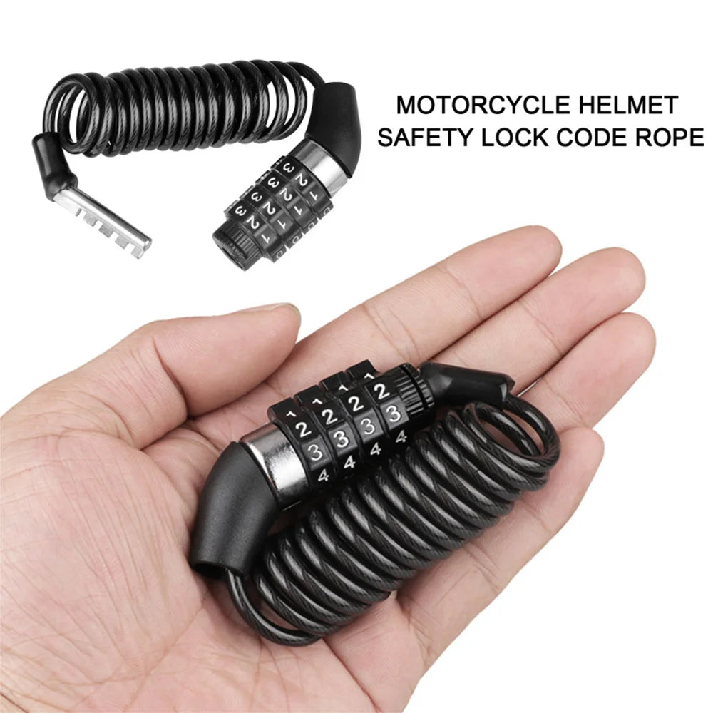 Durable 4-Digit Combination Helmet Lock Chain - Anti-Theft Bike & Motorcycle Cable Lock, Portable Stitch Motor Part