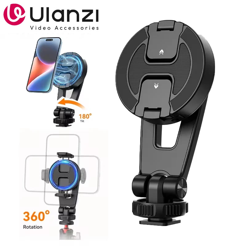 Ulanzi MA47 Magsafe Magnetic Phone Clamp – Universal Tripod Mount for iPhone 15/14/13/12 and Android, with 1/4" Screw and Cold Shoe